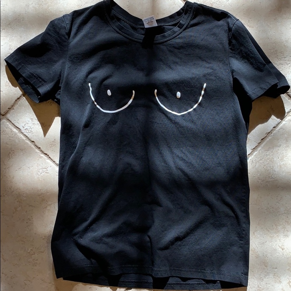 Black t shirt with “boobs”